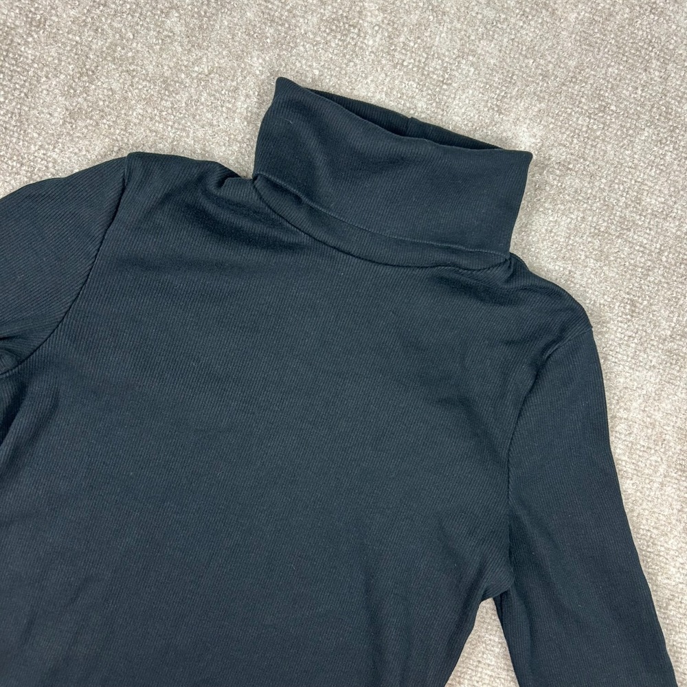 Zara Cropped Top Womens Medium Black Cotton Stretch Tight Knit Turtle Neck